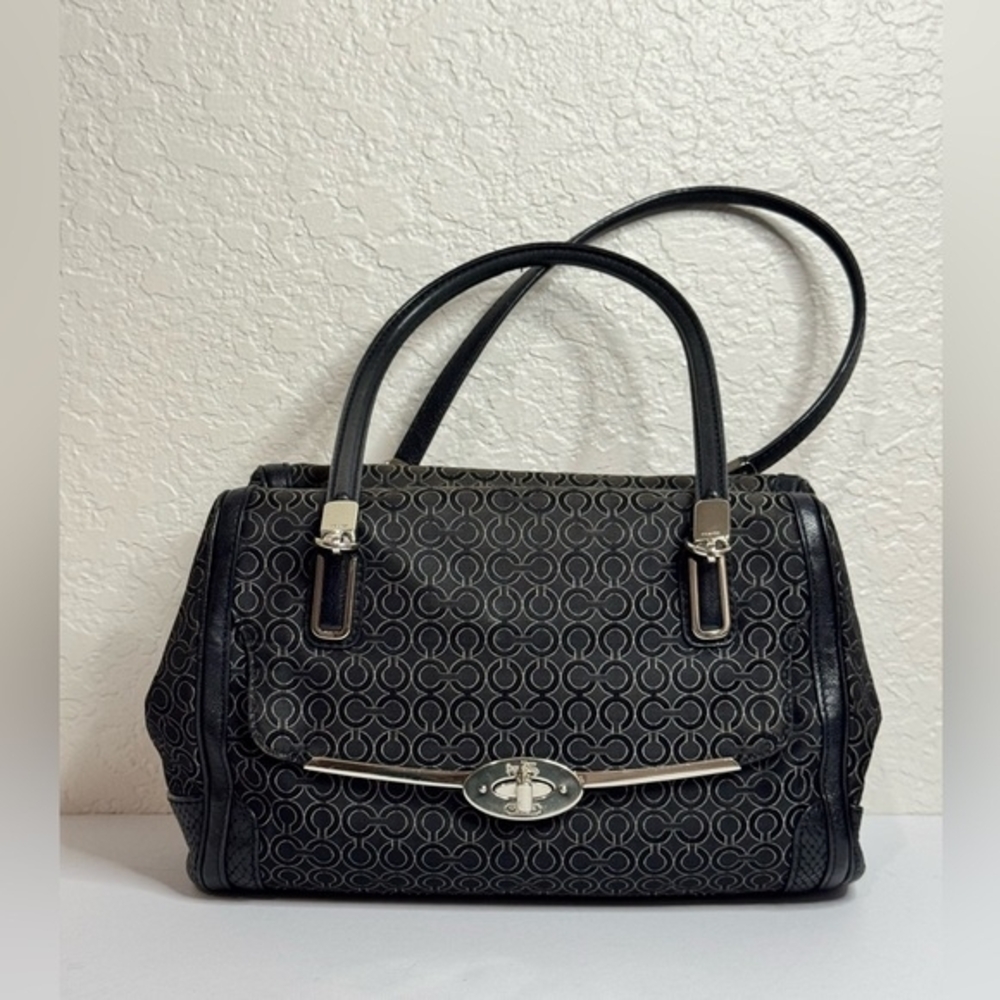 Coach Chic Black Patterned Satchel With Detachabe Strap